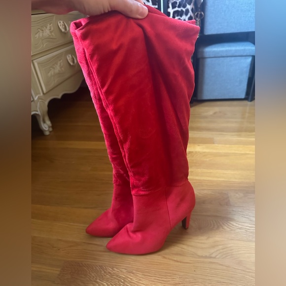 Never Worn- Red Suede Boots- Size 10- comes with original box - Picture 2 of 5